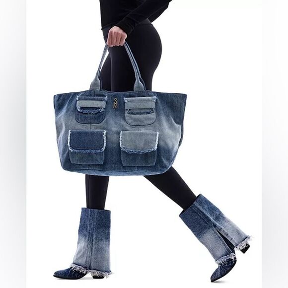 Steve Madden Women's Livvy Distressed Denim Fold-Over Cuffed Cowboy Boots 6.5 - Picture 12 of 12